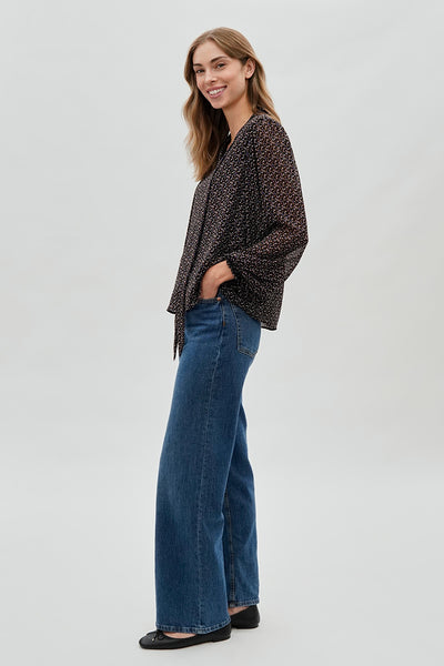 Beechers Brook Tie-Neck Chiffon Blouse - Black - Womens Shirts & Blouses - Fairweather