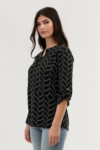 Majora Patterned Lace Up Blouse - Black - Womens Shirts & Blouses - Fairweather
