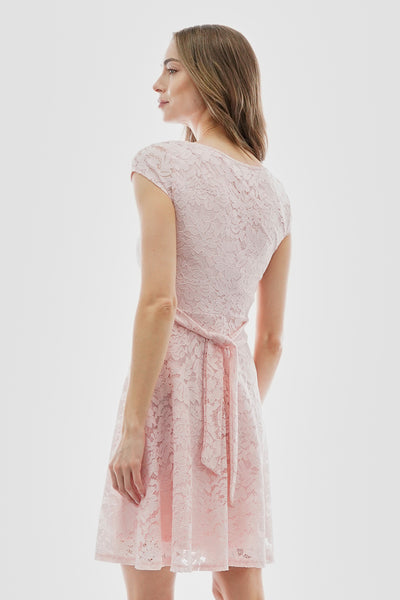 Costa Blanca Floral Lace Cap Sleeve Day Dress - Pink - Womens Day Dresses - Fairweather