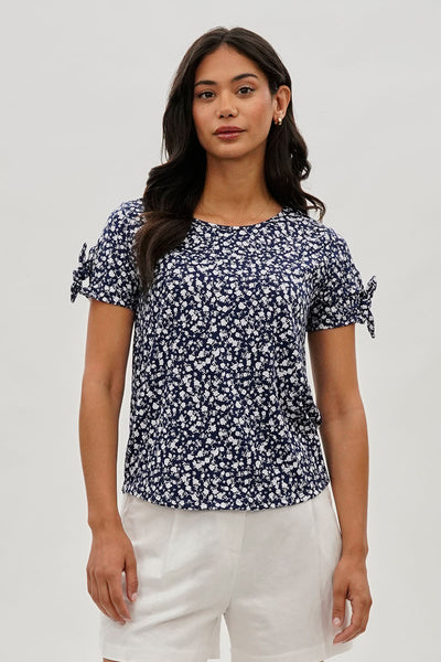 International INC Company Floral Tie Sleeve Tee - Navy - Womens Tees & Tank Tops - Fairweather
