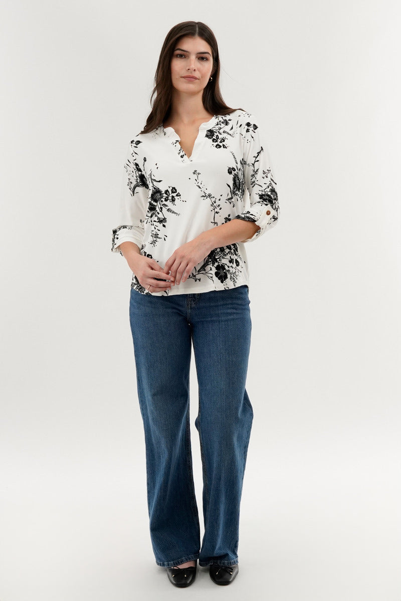 Beechers Brook Floral Split Neck Blouse - White - Womens Shirts & Blouses - Fairweather