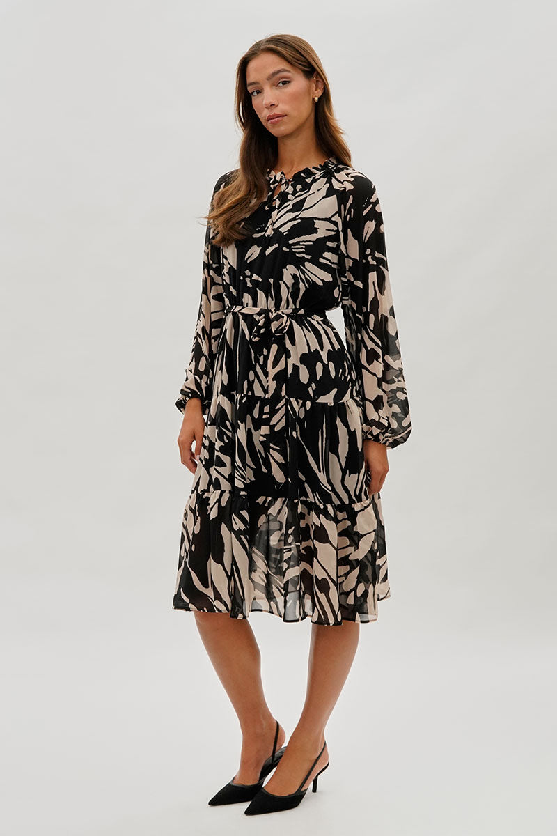 Long Sleeve Belted Midi Dress