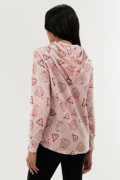 Canada Weather Gear Festive Print Hooded Pajama Top - Pink - Womens Pajamas - Fairweather
