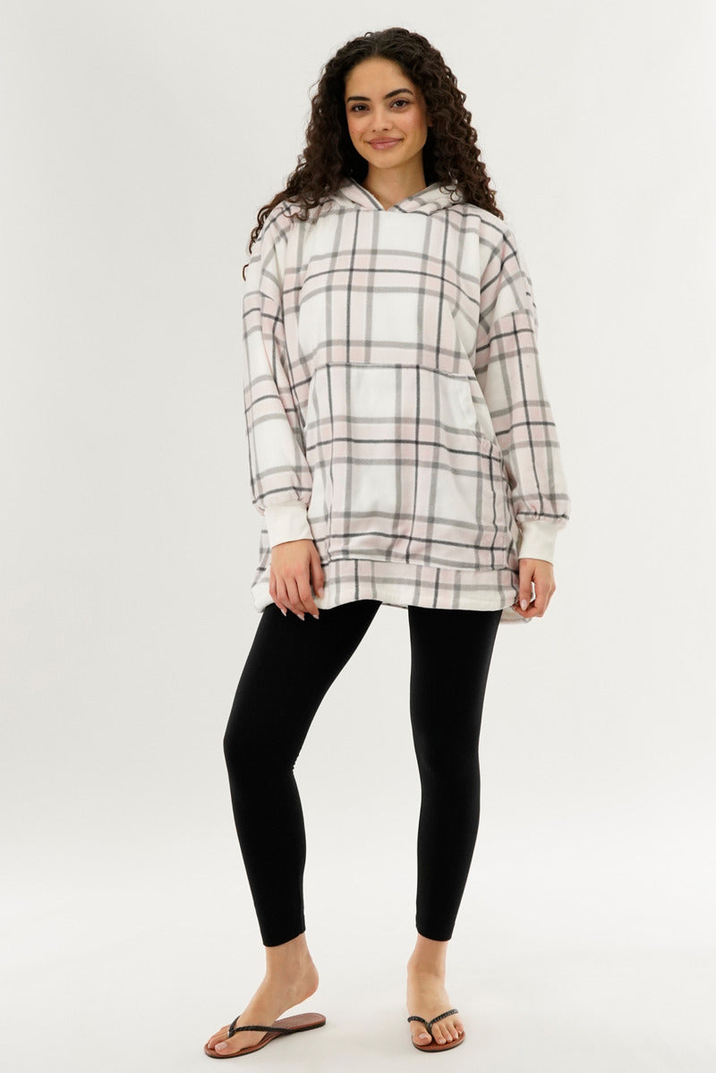 Canada Weather Gear Plaid Oversided Hooded Pajama Top - Blush - Womens Pajamas - Fairweather