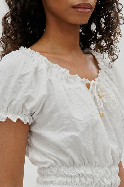 Runaway Bay Cinched Short Sleeve Blouse - White - Womens Shirts & Blouses - Fairweather