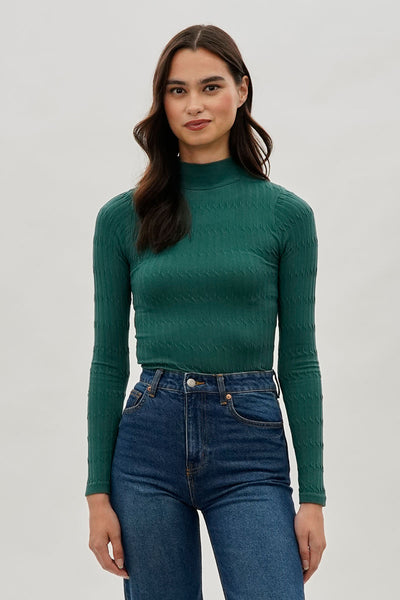 International INC Company Ribbed Mock Neck Long Sleeve Top - Green - Womens Long Sleeve Tops - Fairweather