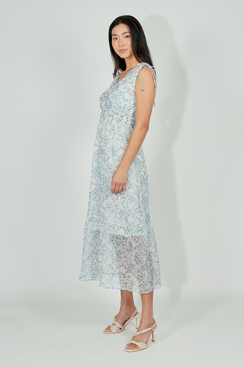 Limite Floral Smocked Shoulder Tie Maxi Dress - Blue - Womens Maxi Dresses - Fairweather