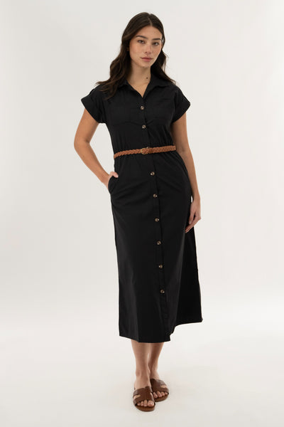Belted Button Up Midi Dress