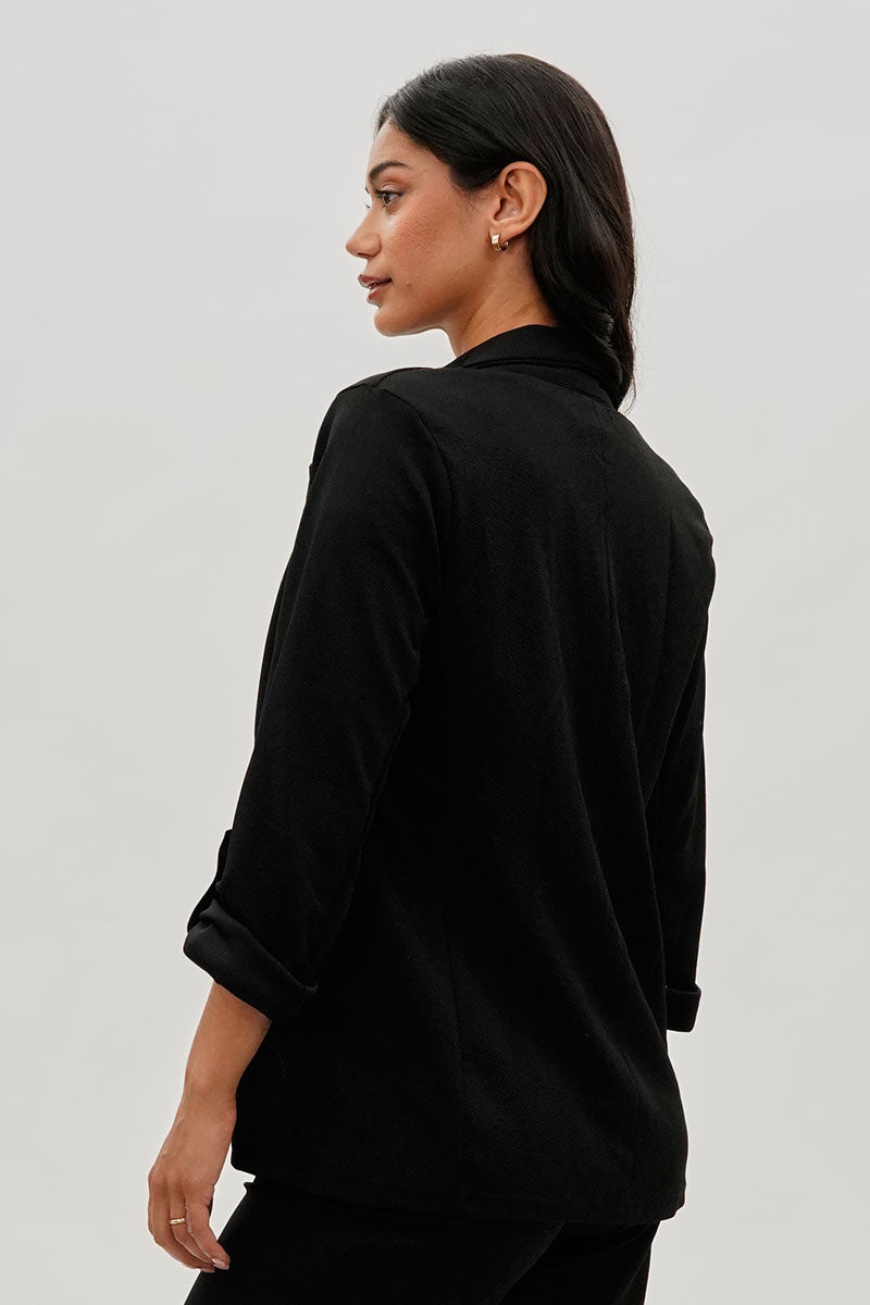 Majora Roll Up Sleeve Open Blazer - Black - Womens Blazers - Fairweather