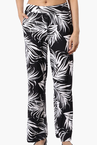 Beechers Brook Leaf Print Wide leg Pants - Black - Womens Pants - Fairweather