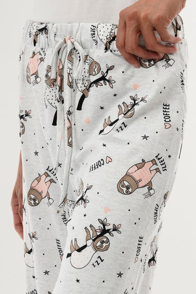 Canada Weather Gear Sloth Print Wide Leg Pajama Pants - Grey - Womens Pajamas - Fairweather