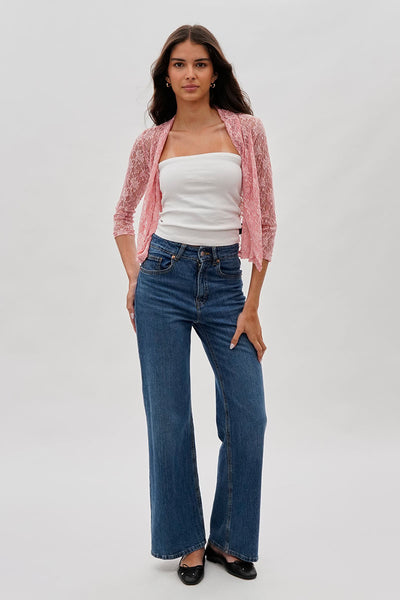 Impress Floral Lace Shrug Cardigan - Pink - Womens Cardigans - Fairweather