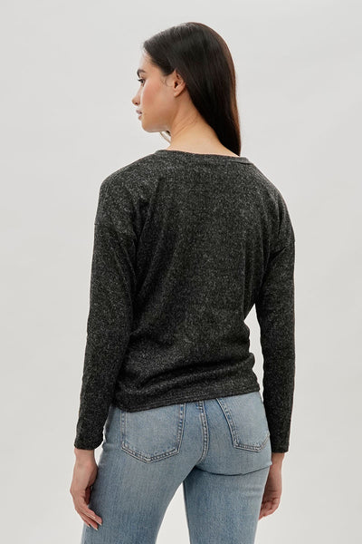Fahrenheit Front Twist Drop Shoulder Long Sleeve Top - Black - Womens Long Sleeve Tops - Fairweather