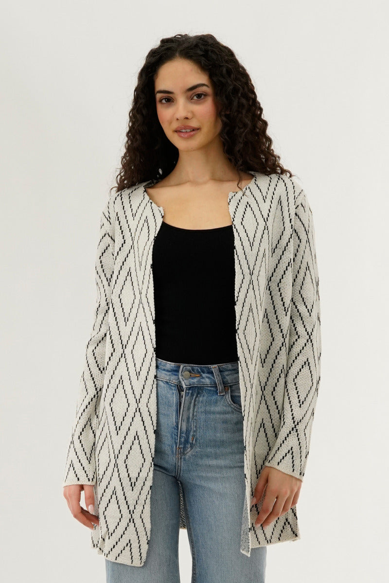 Beechers Brook Long Printed Open Cardigan - Cream - Womens Cardigans - Fairweather
