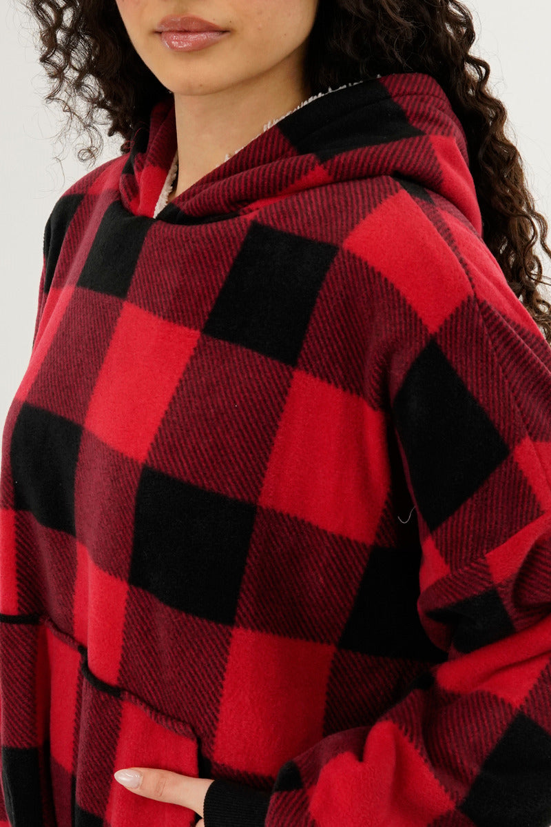 Canada Weather Gear Plaid Oversided Hooded Pajama Top - Red - Womens Pajamas - Fairweather