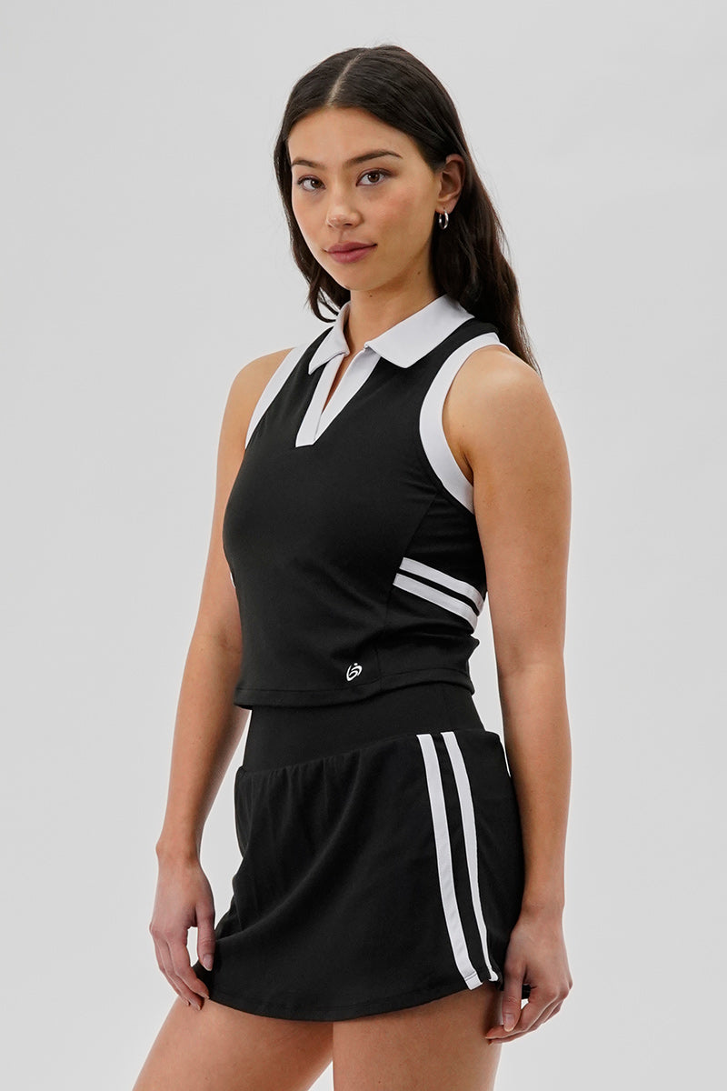 Body Instinct Cropped V-Neck Tennis Tank Top - Black - Womens Tees & Tank Tops - Fairweather