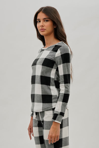 Canada Weather Gear Plaid Print Crewneck Pajama Top - White - Womens Pajamas - Fairweather