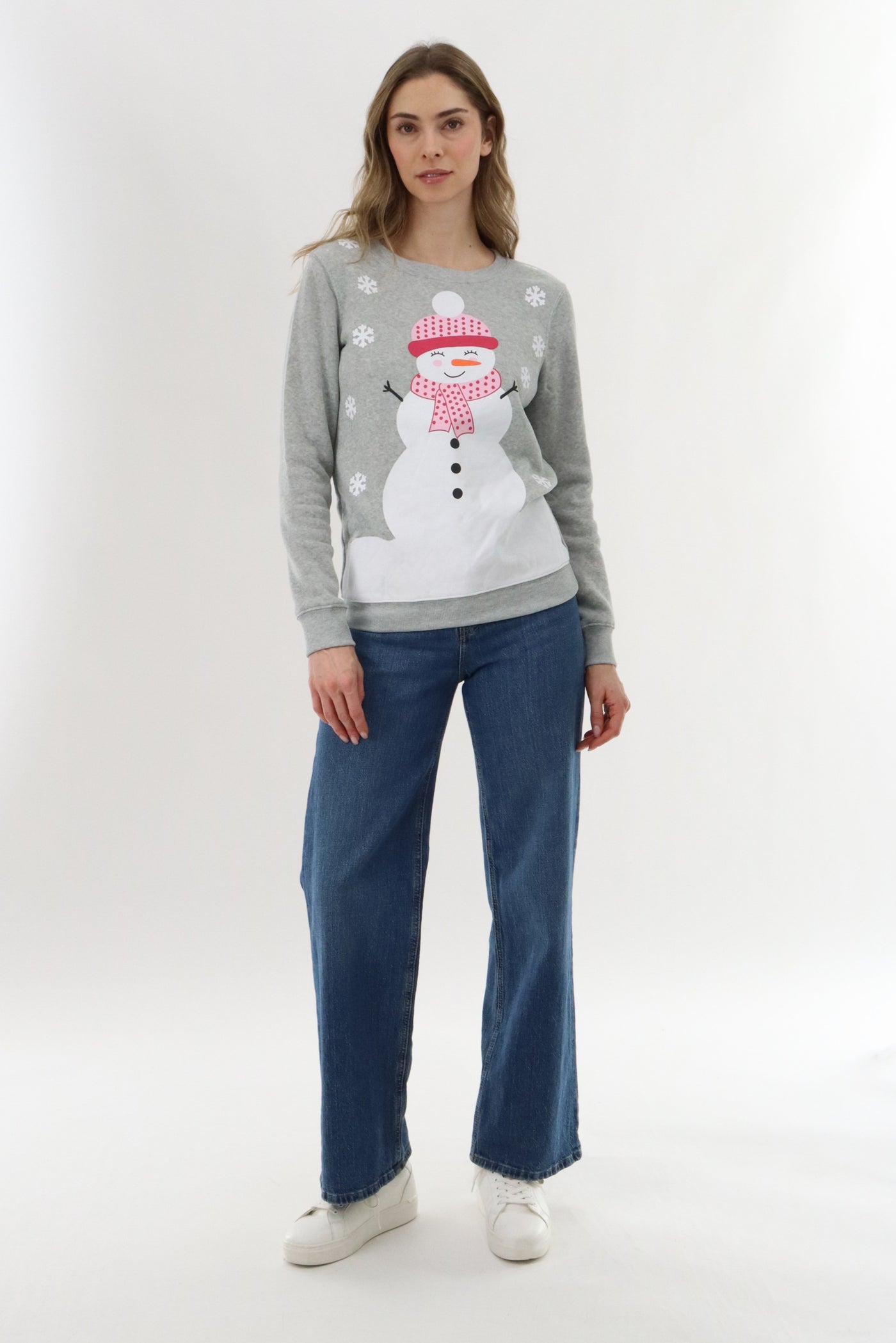 Festive Snowman Christmas Sweater - Grey - Womens Christmas Sweaters - Fairweather