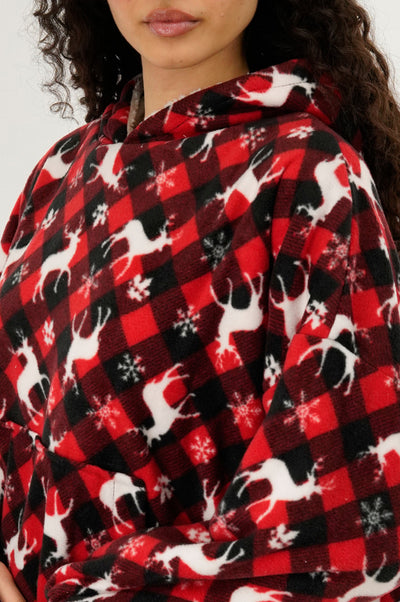 Canada Weather Gear Festive Print Oversided Hooded Pajama Top - Red - Womens Pajamas - Fairweather