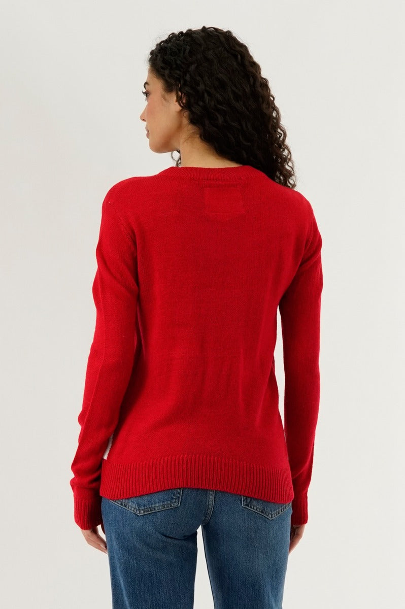 Festive Dancing Reindeer Christmas Sweater - Red - Womens Christmas Sweaters - Fairweather