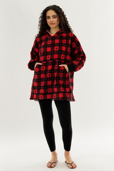 Canada Weather Gear Plaid Oversided Hooded Pajama Top - Red - Womens Pajamas - Fairweather