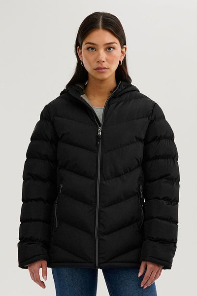 Canada Weather Gear Chevron Quilted Bomber Jacket - Black - Womens Bomber Jackets - Fairweather