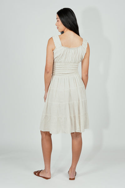 Impress Front Button Smocked Tiered Day Dress - Cream - Womens Day Dresses - Fairweather
