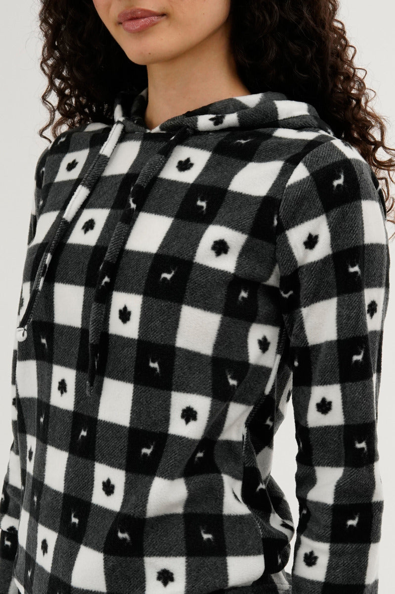 Canada Weather Gear Plaid Hooded Pajama Top - Black - Womens Pajamas - Fairweather