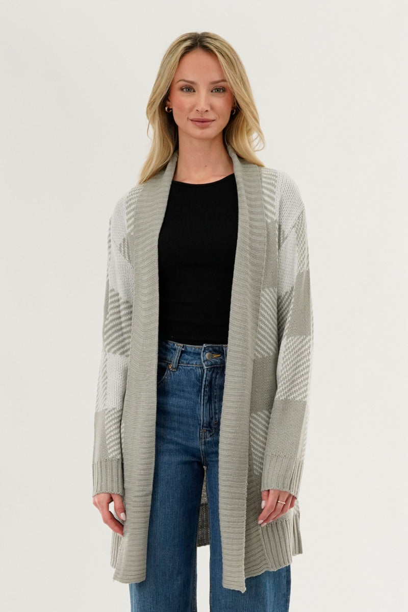 Canada Weather Gear Plaid Fold Over Wrap Cardigan - Grey - Womens Cardigans - Fairweather