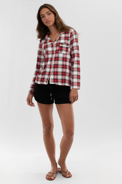 Canada Weather Gear Plaid Button Down Pajama Top - White - Womens Pajamas - Fairweather