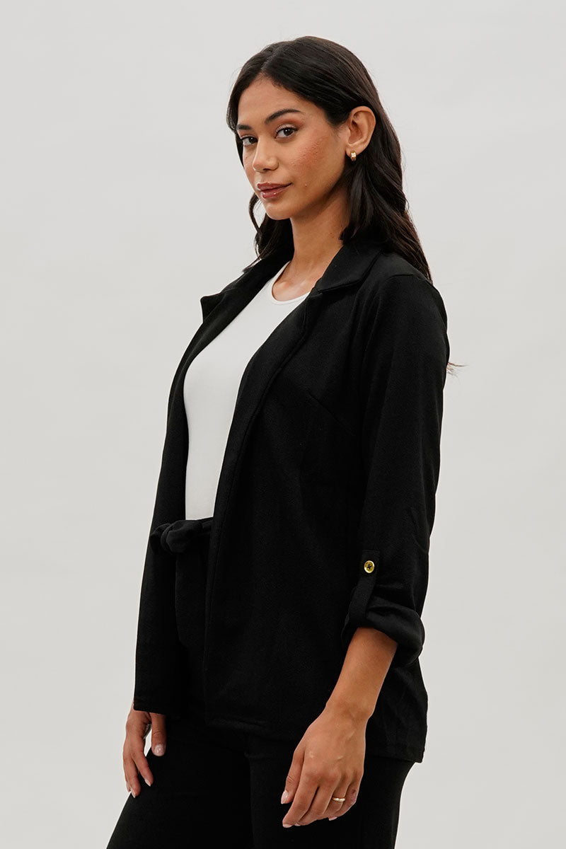 Majora Roll Up Sleeve Open Blazer - Black - Womens Blazers - Fairweather