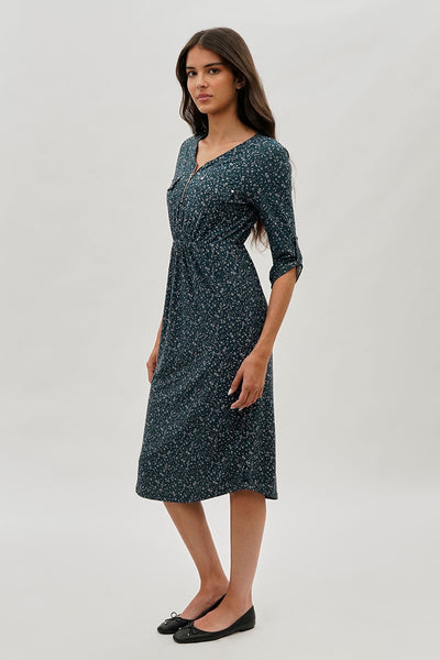 International INC Company Floral Front Zip Midi Dress - Teal - Womens Midi Dresses - Fairweather