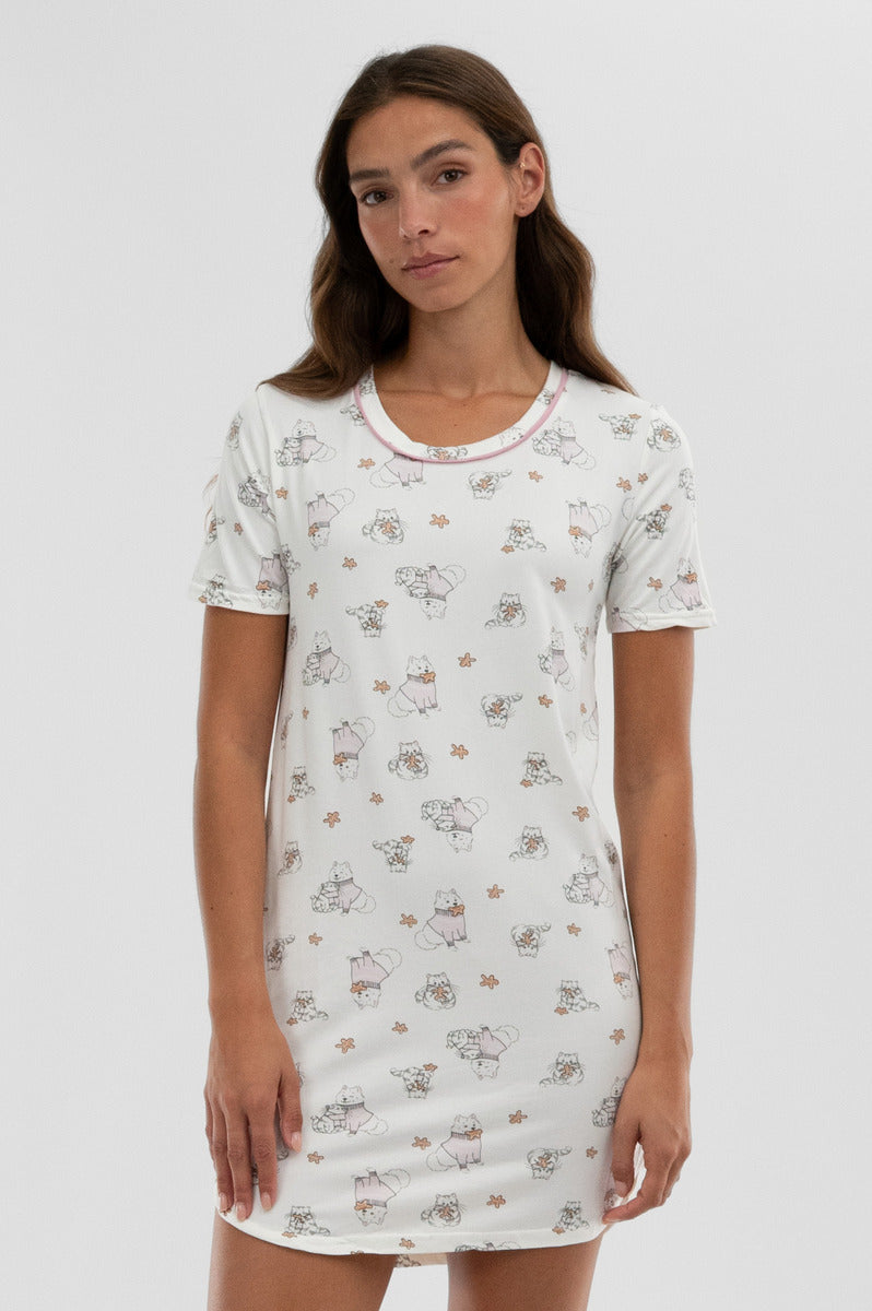 Canada Weather Gear Dog Print Tunic Pajama Top - White - Womens Pajamas - Fairweather