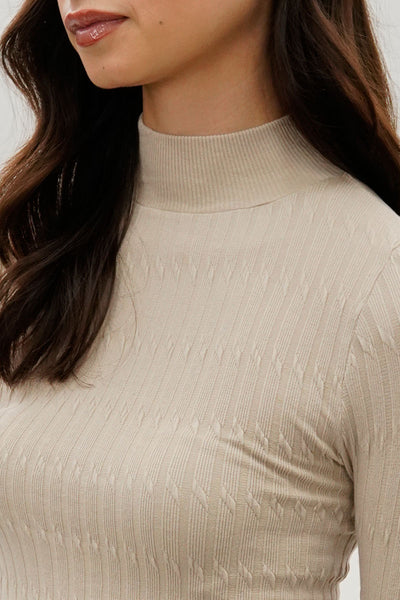 International INC Company Ribbed Mock Neck Long Sleeve Top - Cream - Womens Long Sleeve Tops - Fairweather