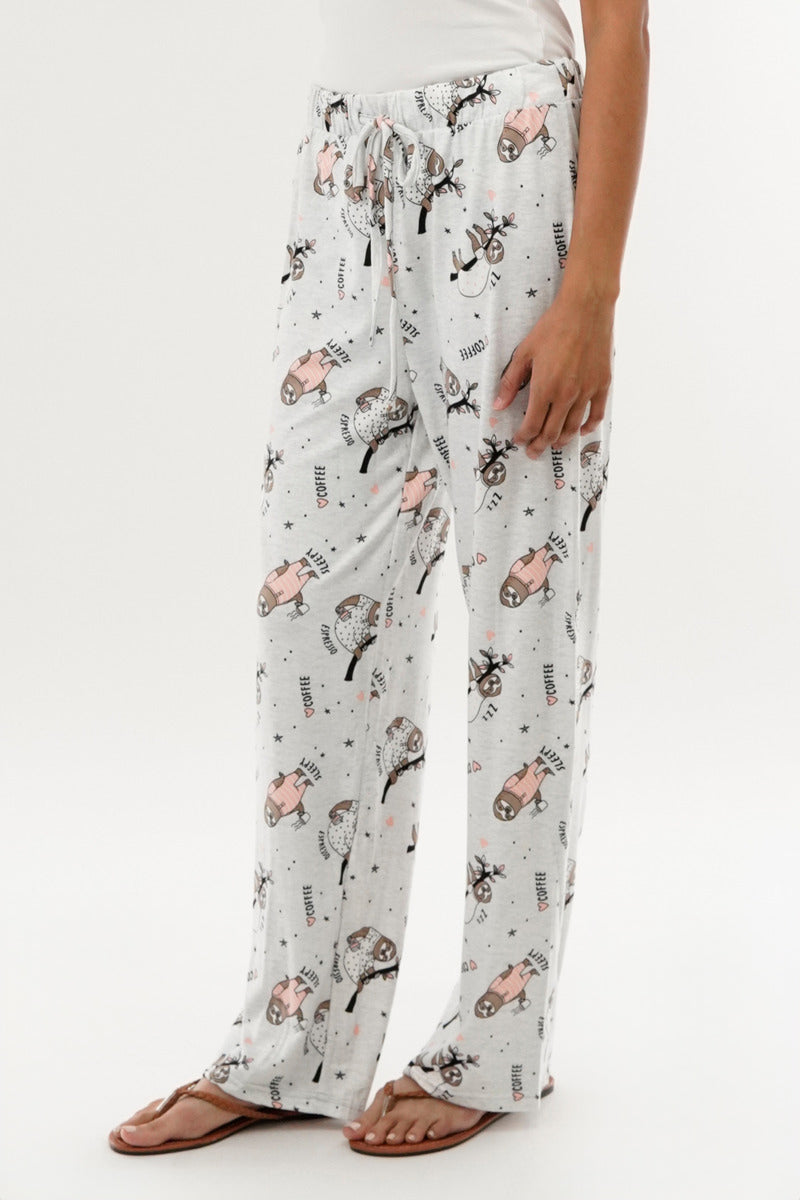 Canada Weather Gear Sloth Print Wide Leg Pajama Pants - Grey - Womens Pajamas - Fairweather