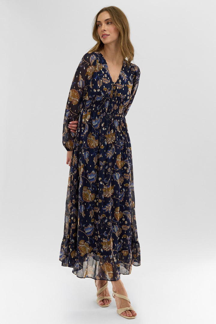 1920 long sleeve dresses Royal Blue 1920s Sequined Sweetheart Neck Maxi Dress