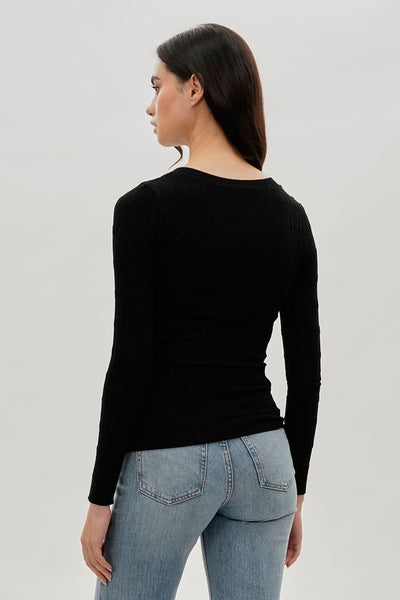 International INC Company Ribbed V-Neck Long Sleeve Top - Black - Womens Long Sleeve Tops - Fairweather