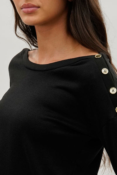 International INC Company Boat Neck Button Detail Pullover Sweater - Black - Womens Pullover Sweaters - Fairweather