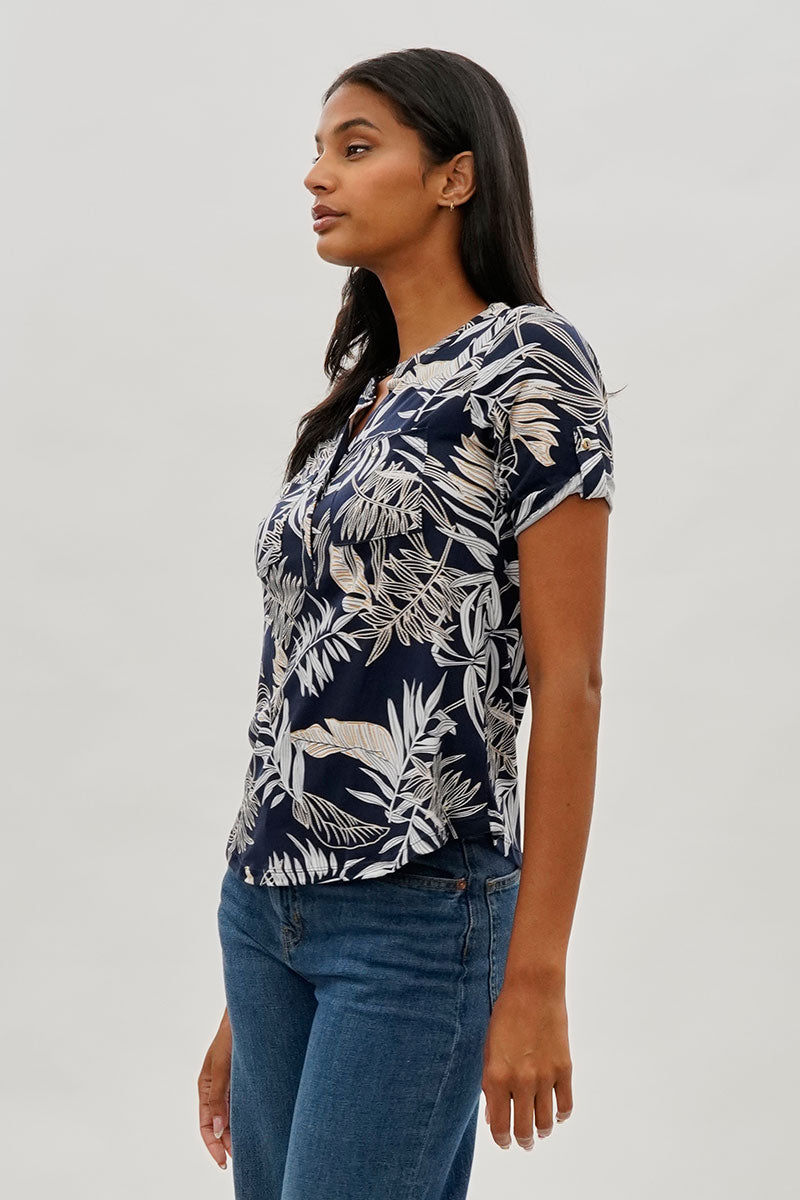 International INC Company Floral Short Sleeve Blouse - Navy - Womens Shirts & Blouses - Fairweather