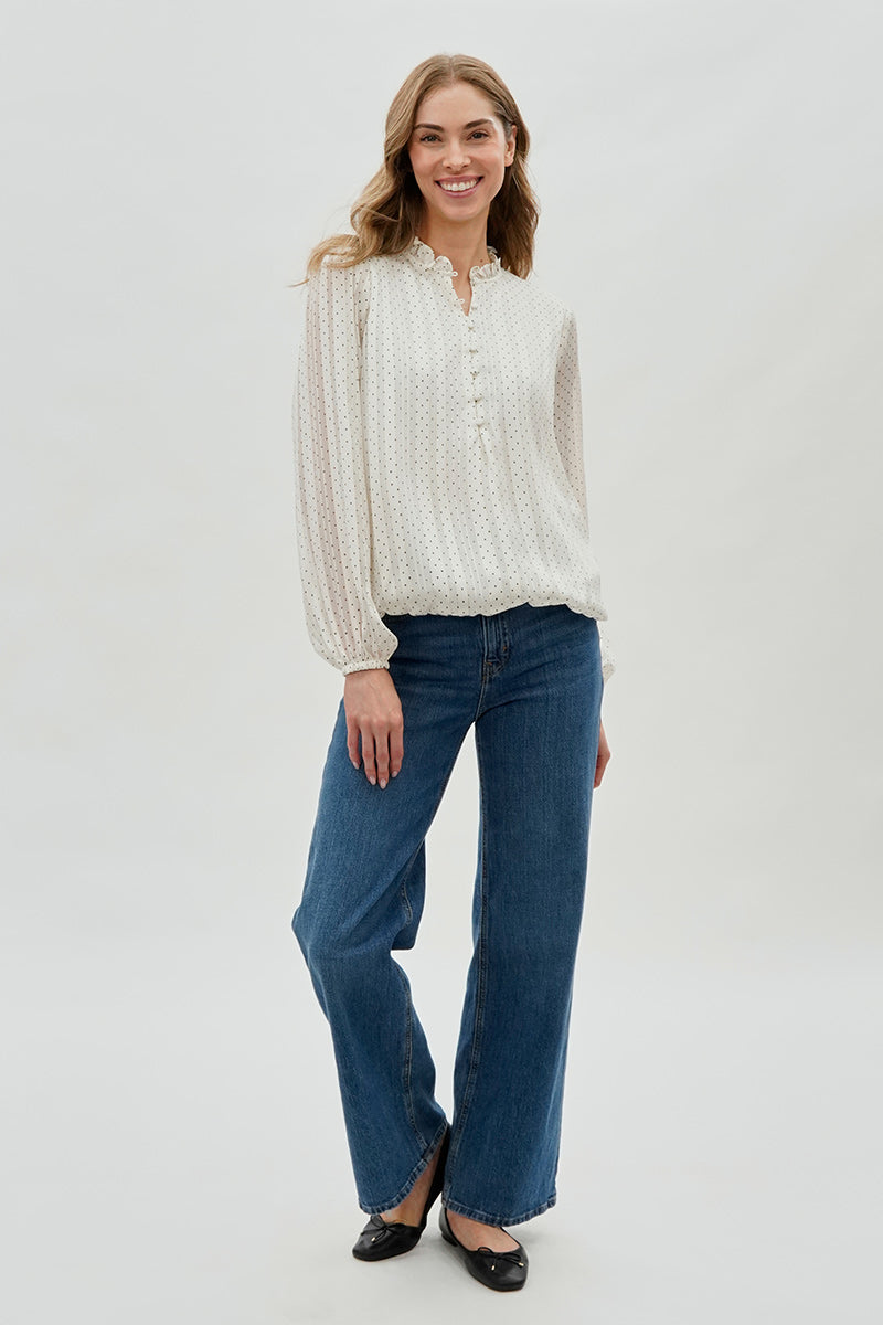 Costa Blanca Polka Dot Long Sleeve Blouse - White - Womens Shirts & Blouses - Fairweather