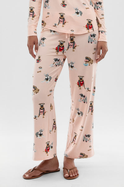 Canada Weather Gear Dog Print Wide Leg Pajama Pants - Blush - Womens Pajamas - Fairweather