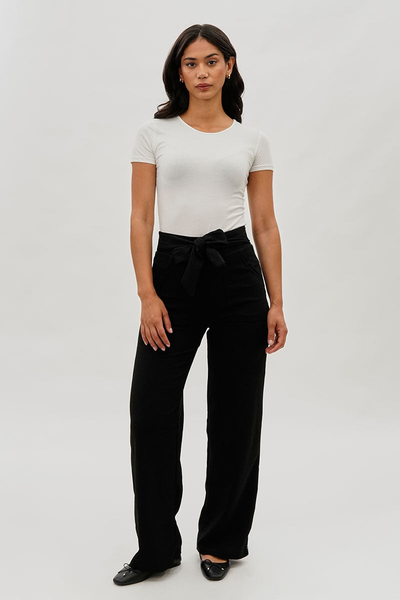Majora Belted Wide Leg Pants - Black