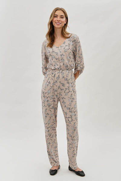 International INC Company Floral Print Half Zip Jumpsuit - Beige - Womens Jumpsuits & Rompers - Fairweather