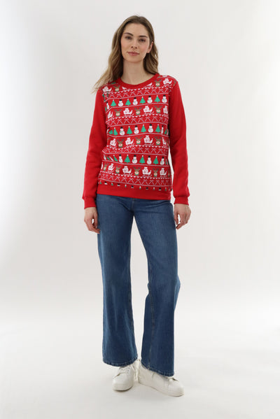 Festive Printed Christmas Sweater - Red - Womens Christmas Sweaters - Fairweather