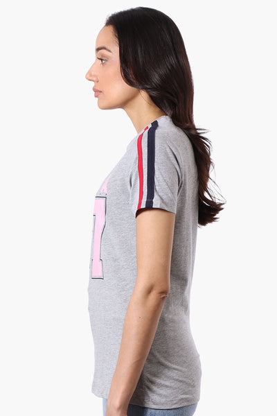Canada Weather Gear 67 Print Stripe Detail Tee - Grey - Womens Tees & Tank Tops - Fairweather