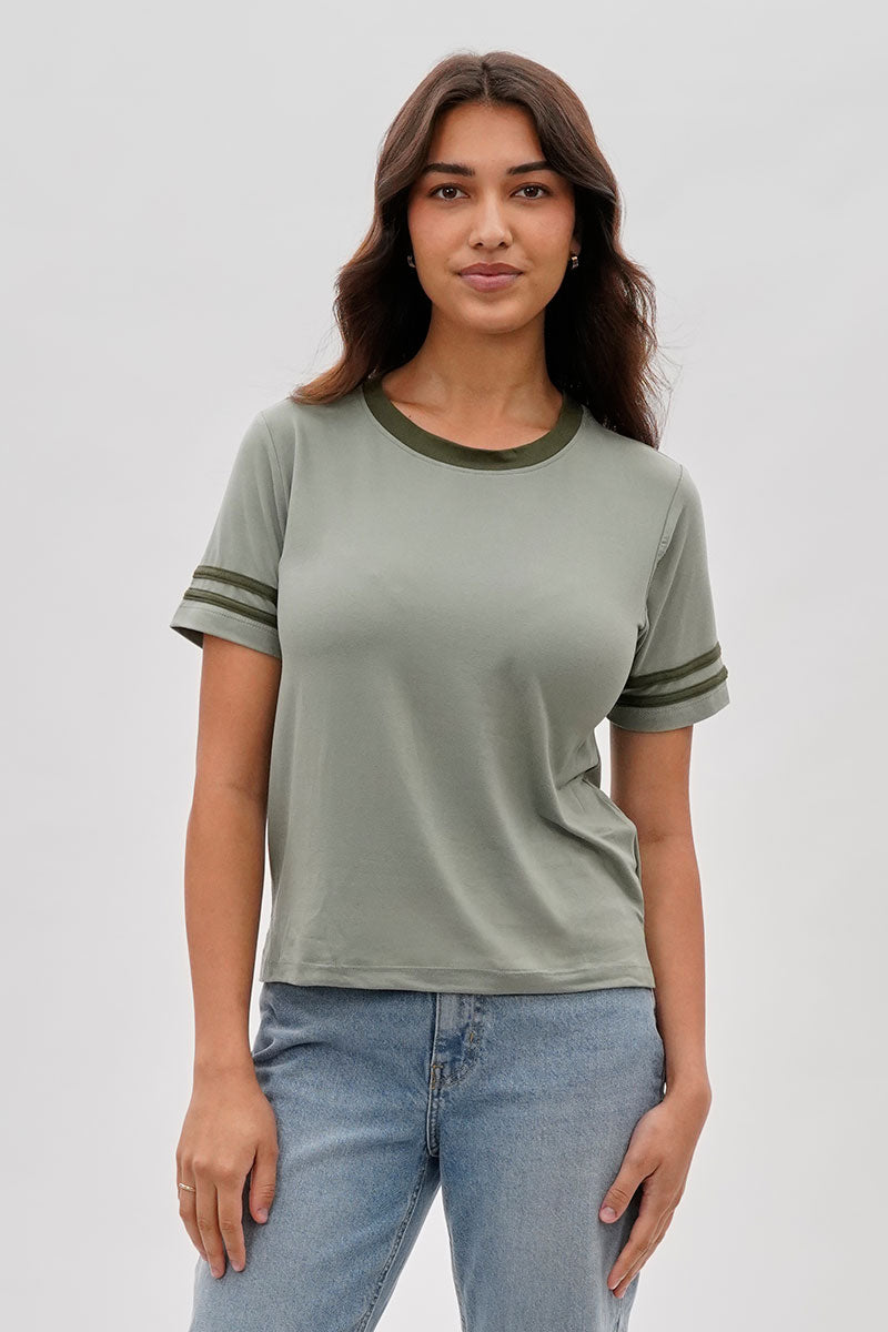 Stylexchange Vintage Striped Ringer Tee - Olive