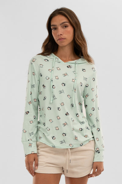 Canada Weather Gear Coffee Print Hooded Pajama Top - Mint - Womens Pajamas - Fairweather