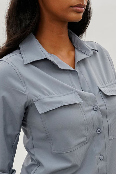 Canada Weather Gear Button Up Ripstop Utility Shirt - Grey - Womens Shirts & Blouses - Fairweather