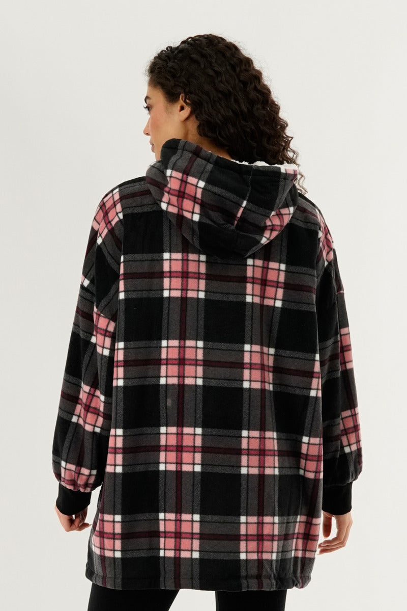 Canada Weather Gear Plaid Oversided Hooded Pajama Top - Black - Womens Pajamas - Fairweather