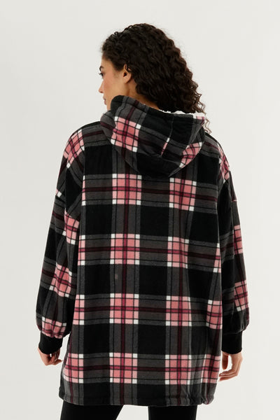 Canada Weather Gear Plaid Oversided Hooded Pajama Top - Black - Womens Pajamas - Fairweather